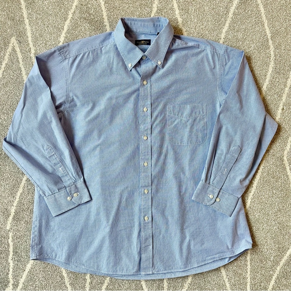 Club Room Blue Micro Houndstooth Button Down Dress Shirt Regular Fit